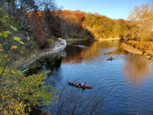 Fox River in autumn with two kayaks