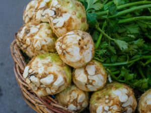 a basket of celeriac